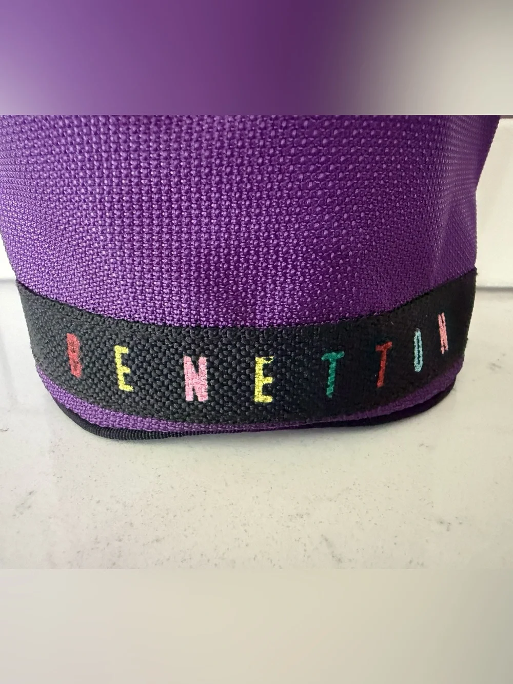 Vintage Benetton Purple Pouch Bag Multicolor Logo Drawstring Cosmetic Travel